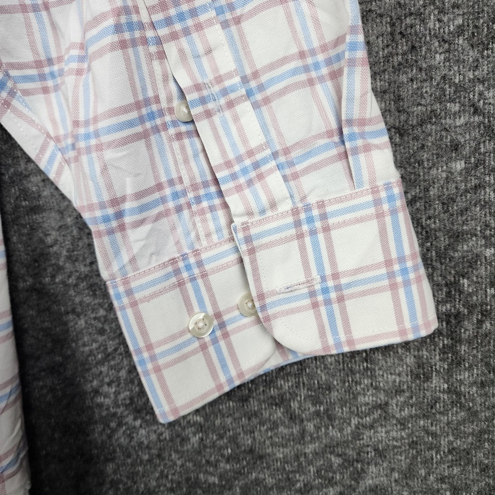 Stafford Button Down Shirt Mens XXL White Blue Burgundy Plaid Coolmax Regular - Picture 3 of 9